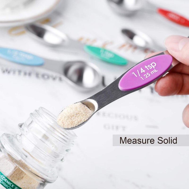 YellRin Magnetic Measuring Spoons Set of 7 Stainless Steel Stackable Dual Sided Teaspoon Tablespoon for Measuring Dry and Liquid Ingredients, Fits in Spice Jar - Image 4